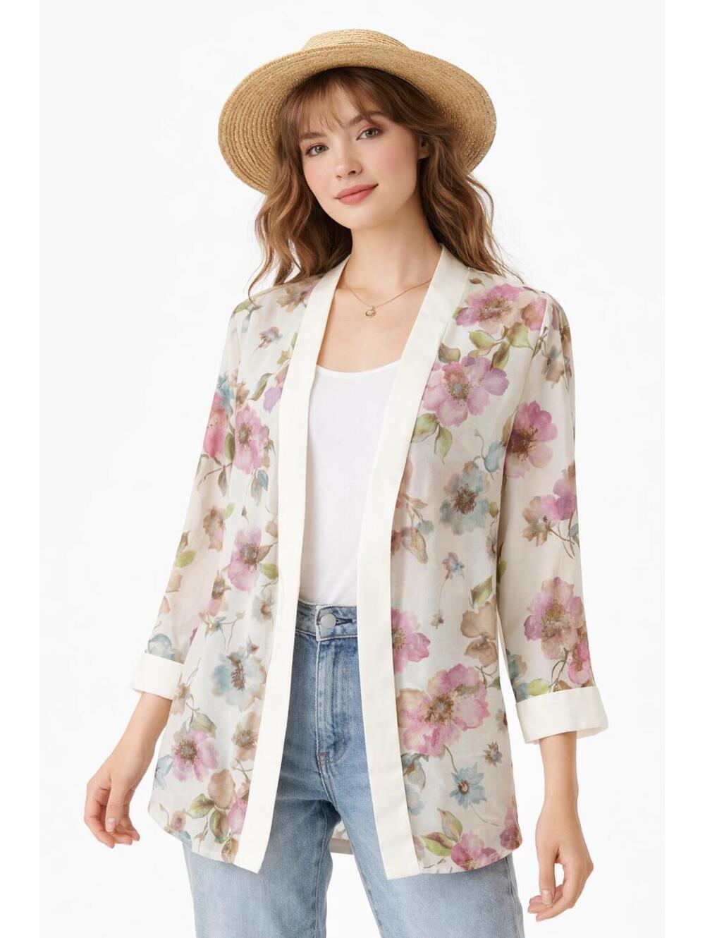 Vintage Haband Floral Open Front Cardigan Blazer Cottagecore Soft Girl XL